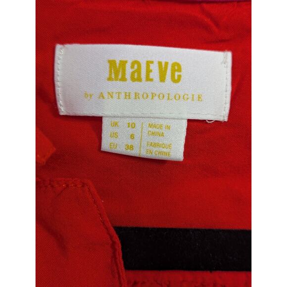 Maeve Anthropologie Tie Front Top Womens 6 Button Up Silky Red Orange Bright - Picture 2 of 9